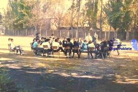 Estudiantes en clases en el patio